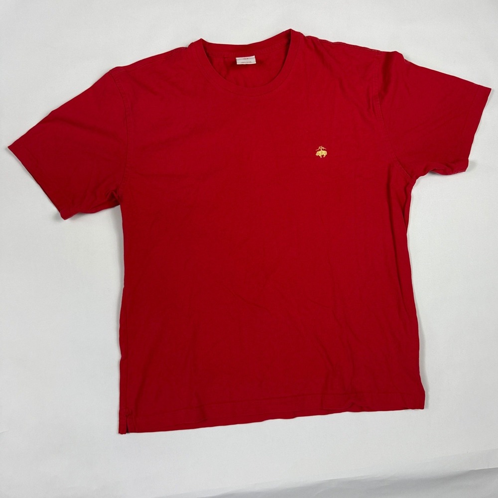 Brooks Brothers 1818 Men XL fits L Red Short Sleeve Crew Neck Fleece Logo Shirt‎
